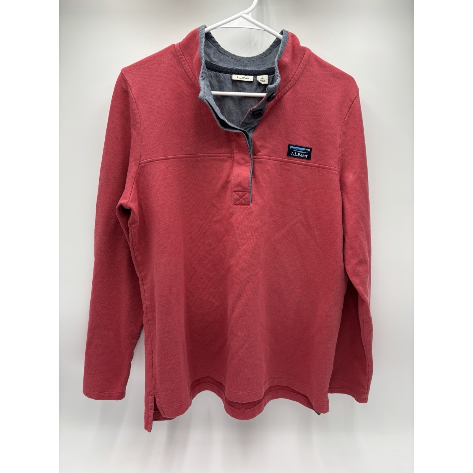 L.L.Bean Men's Large Red Pullover Sweatshirt Snap Henley Mock Neck